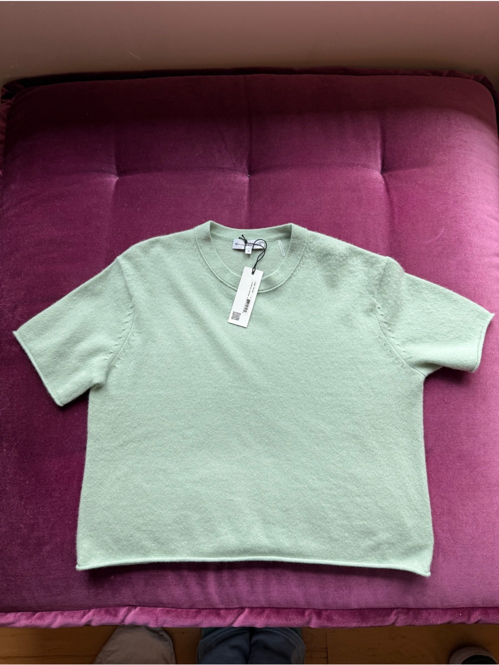 White + Warren Cashmere Cool Sage Short Sleeve Crewneck Sweater
